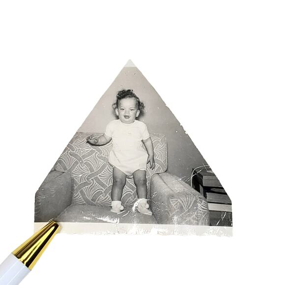 Vtg Cute Baby Standing on Sofa Monochrome Photography Found Snapshot - Picture 1 of 4